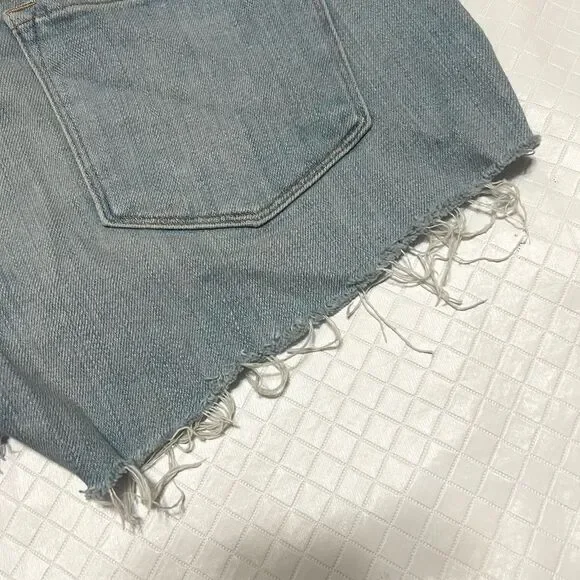 FRAME Le Cut Off Denim Shorts Hurrah Light Wash Raw Hem Distressed Size 27